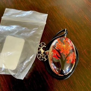 Red tree in glass pendant necklace